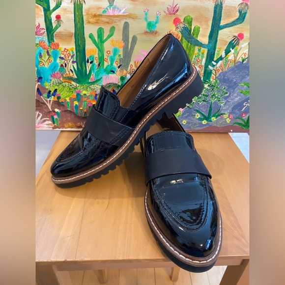 Adrienne Vittadini Proxy Loafer Patent Pleather, Flats, Pointed Toe, Black, 8M - Picture 1 of 10